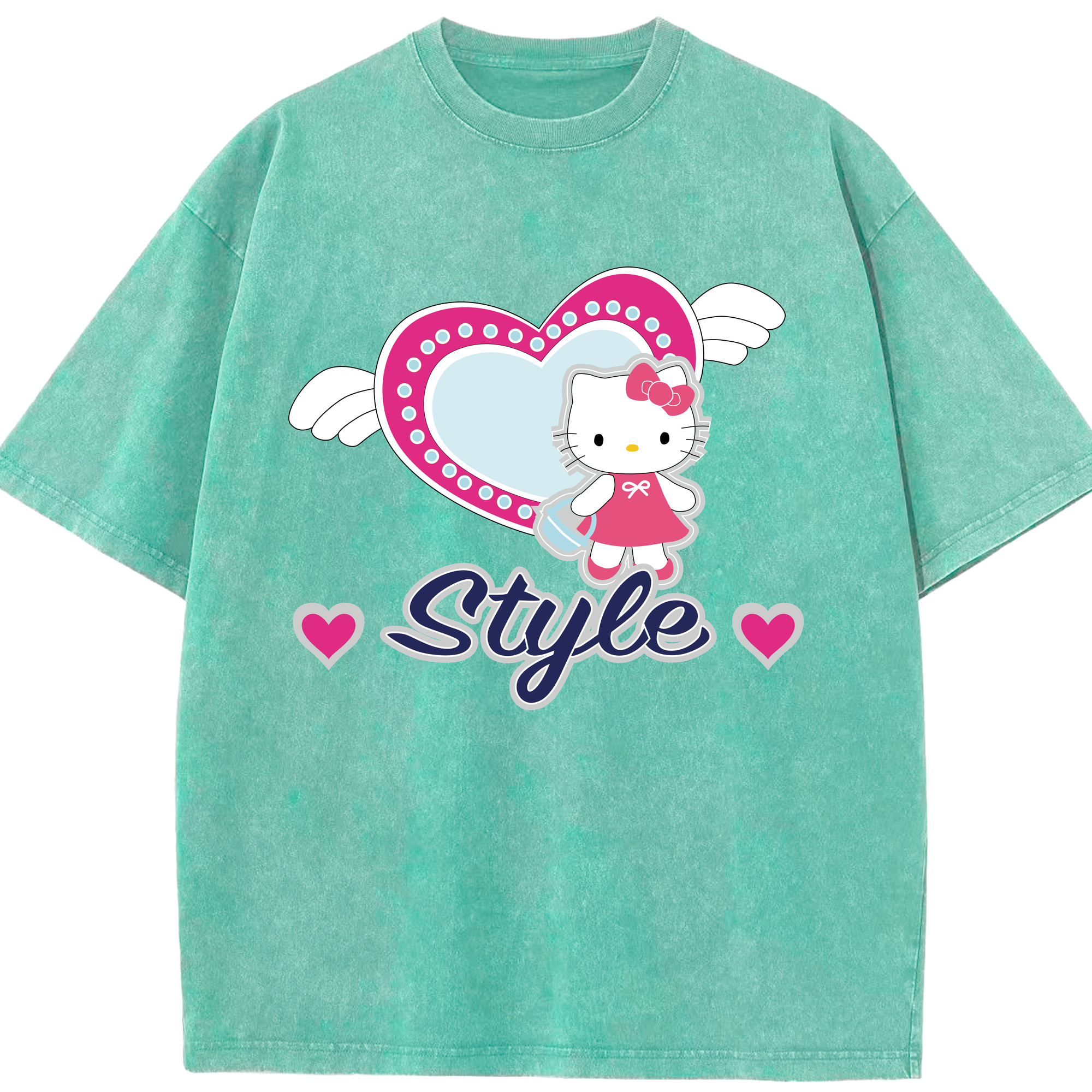 （画像用） Hello Kitty ハローキティ 綿100% ヴィンテージ風 半袖Tシャツ（フロントプリント）